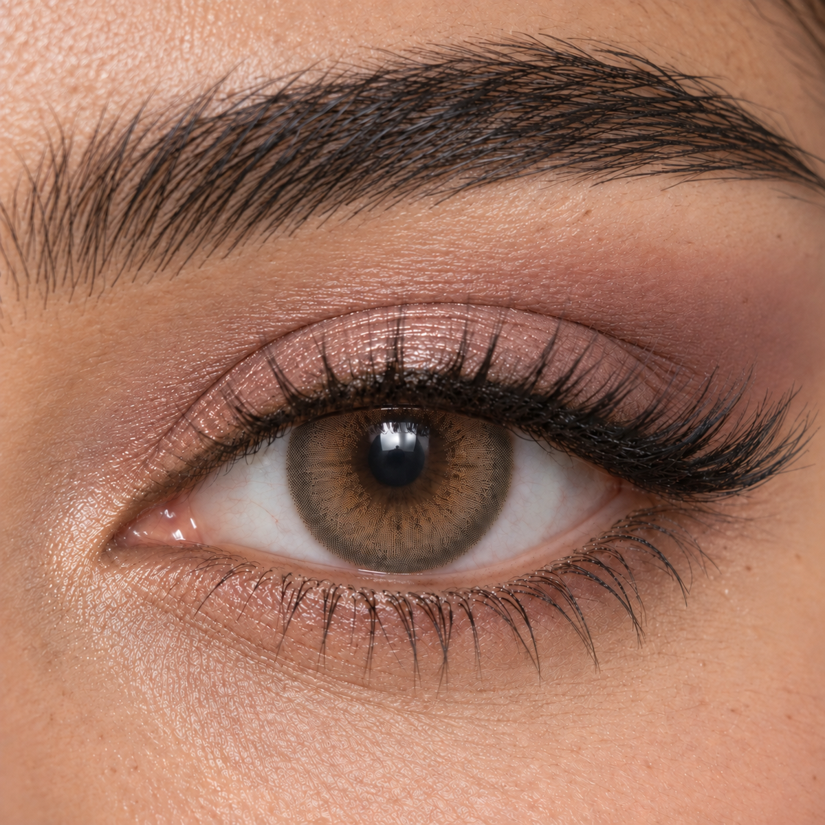 AI-generated illustration of Miss Kandy Gorgeous Brown colored contact lenses